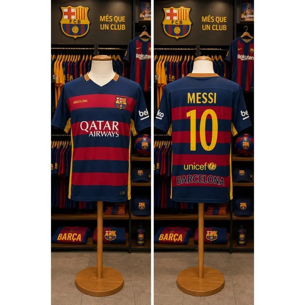 FC Barcelona Messi #10 Youth Large Soccer Jersey Qatar Airways FCB